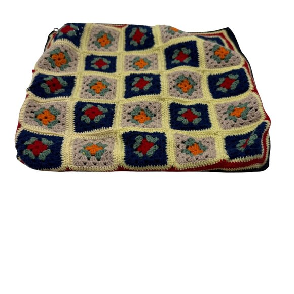 Vtg 70s Granny Square Hand Crocheted Throw Pillow Cover Boho Grandmacore 12 In - Picture 8 of 8